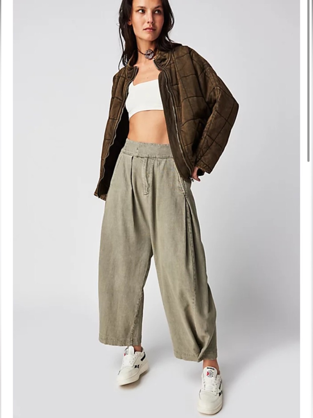Free People Cool Harbor Pants Size Medium Wide Leg in Muted Green GUC